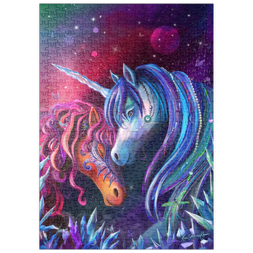 Darstellung des Puzzle Motivs puzzleplate Crystal Garden Unicorns - Rose Cat Khan 500 Puzzle