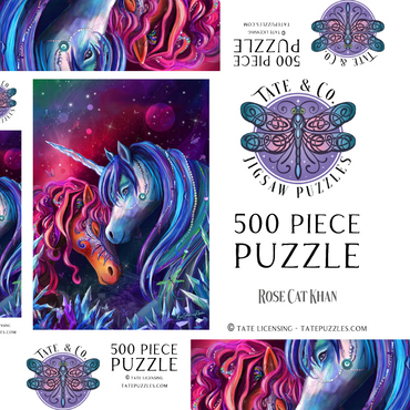 Darstellung des Puzzle Motivs Crystal Garden Unicorns - Rose Cat Khan 500 Puzzle Schachtel 3D Modell