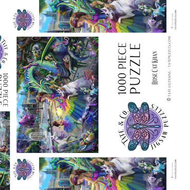 Darstellung des Puzzle Motivs Dragon's Garden - Rose Cat Khan 1000 Puzzle Schachtel 3D Modell