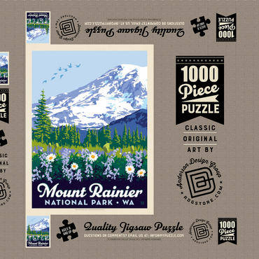 Darstellung des Puzzle Motivs Mount Rainier National Park: Wildflowers, Vintage Poster 1000 Puzzle Schachtel 3D Modell