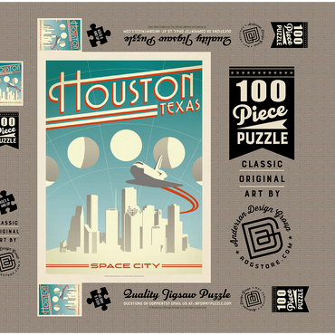 Darstellung des Puzzle Motivs Houston: Space City, Vintage Poster 100 Puzzle Schachtel 3D Modell