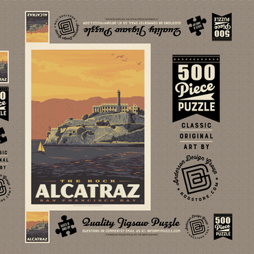 Darstellung des Puzzle Motivs Alcatraz Island, CA, Vintage Poster 500 Puzzle Schachtel 3D Modell