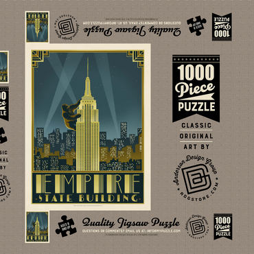 Darstellung des Puzzle Motivs New York City: Empire State Building, Vintage Poster 1000 Puzzle Schachtel 3D Modell
