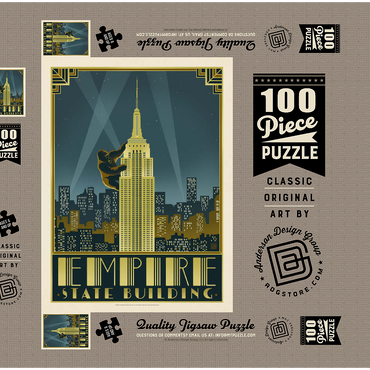 Darstellung des Puzzle Motivs New York City: Empire State Building, Vintage Poster 100 Puzzle Schachtel 3D Modell