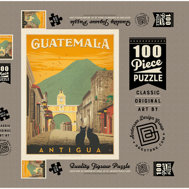 Darstellung des Puzzle Motivs Guatemala: Antigua Street Scene, Vintage Poster 100 Puzzle Schachtel 3D Modell