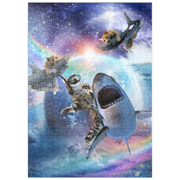 Darstellung des Puzzle Motivs puzzleplate Space Cat Riding Shark, Galaxy Cats Sharks - Random Galaxy 500 Puzzle