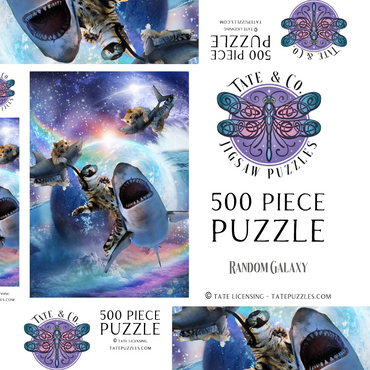Darstellung des Puzzle Motivs Space Cat Riding Shark, Galaxy Cats Sharks - Random Galaxy 500 Puzzle Schachtel 3D Modell