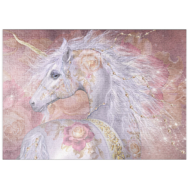 Darstellung des Puzzle Motivs puzzleplate Licorne Florale Fantasy Unicorn - Laurie Prindle 500 Puzzle