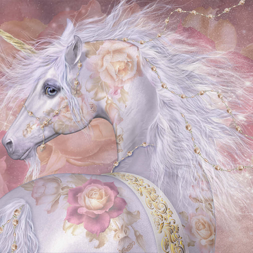 Darstellung des Puzzle Motivs Licorne Florale Fantasy Unicorn - Laurie Prindle 500 Puzzle 3D Modell