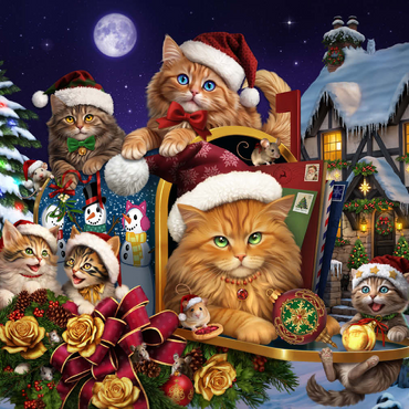 Darstellung des Puzzle Motivs Christmas Cats - Brigid Ashwood 500 Puzzle 3D Modell