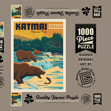 Darstellung des Puzzle Motivs Katmai National Park: Alaska Bears Fishing at Brooks Falls 1000 Puzzle Schachtel 3D Modell