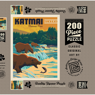 Darstellung des Puzzle Motivs Katmai National Park: Alaska Bears Fishing at Brooks Falls 200 Puzzle Schachtel 3D Modell