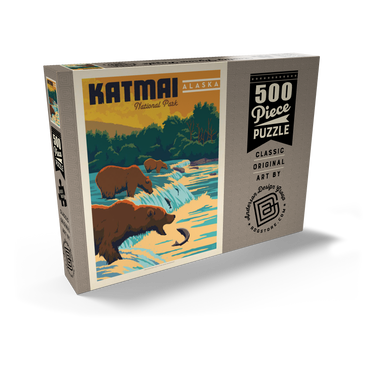 Darstellung des Puzzle Motivs Katmai National Park: Alaska Bears Fishing at Brooks Falls 500 Puzzle Schachtel Ansicht2