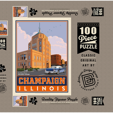 Darstellung des Puzzle Motivs American College Towns: Champaign, IL 100 Puzzle Schachtel 3D Modell