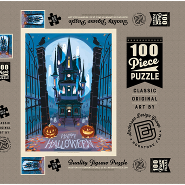Darstellung des Puzzle Motivs A Happy Halloween: Vintage Poster Puzzle 100 Puzzle Schachtel 3D Modell