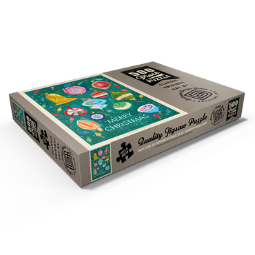 Darstellung des Puzzle Motivs Merry Christmas Retro Holiday Ornaments and Lights 500 Puzzle Schachtel Ansicht1