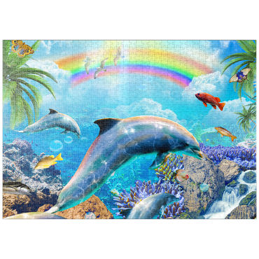 Darstellung des Puzzle Motivs puzzleplate Rainbow Dolphin Exploring the Ocean Skies - Random Galaxy 1000 Puzzle