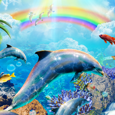 Darstellung des Puzzle Motivs Rainbow Dolphin Exploring the Ocean Skies - Random Galaxy 1000 Puzzle 3D Modell