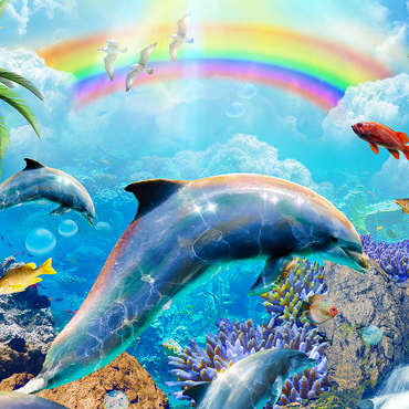 Darstellung des Puzzle Motivs Rainbow Dolphin Exploring the Ocean Skies - Random Galaxy 500 Puzzle 3D Modell