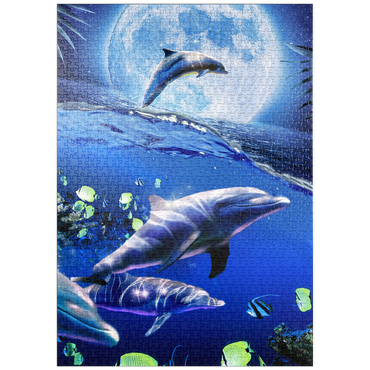 Darstellung des Puzzle Motivs puzzleplate Moonlight Dolphin Gliding Through the Night Ocean - Random Galaxy 1000 Puzzle