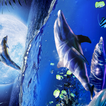 Darstellung des Puzzle Motivs Moonlight Dolphin Gliding Through the Night Ocean - Random Galaxy 1000 Puzzle 3D Modell