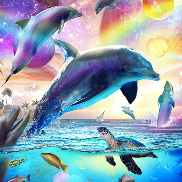 Darstellung des Puzzle Motivs Cosmic Rainbow Dolphin of the Outer Seas - Random Galaxy 500 Puzzle 3D Modell