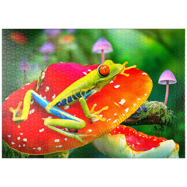 Darstellung des Puzzle Motivs puzzleplate Red-Eyed Tree Frog in a Magical Mushroom Forest - Random Galaxy 1000 Puzzle