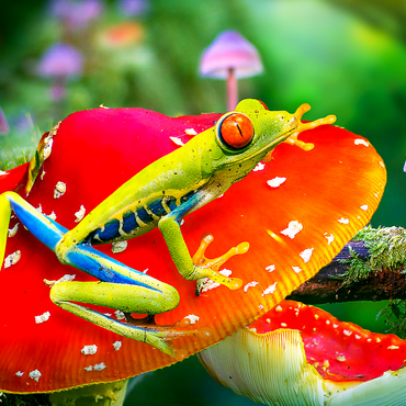 Darstellung des Puzzle Motivs Red-Eyed Tree Frog in a Magical Mushroom Forest - Random Galaxy 1000 Puzzle 3D Modell