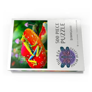 Darstellung des Puzzle Motivs Red-Eyed Tree Frog in a Magical Mushroom Forest - Random Galaxy 500 Puzzle Schachtel Ansicht3