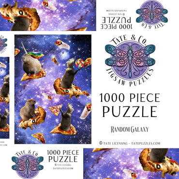 Darstellung des Puzzle Motivs Space Capybara Enjoying a Cosmic Pizza Feast - Random Galaxy 1000 Puzzle Schachtel 3D Modell