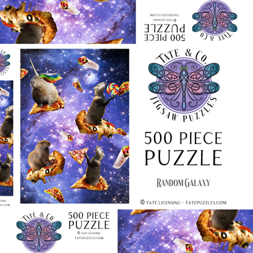 Darstellung des Puzzle Motivs Space Capybara Enjoying a Cosmic Pizza Feast - Random Galaxy 500 Puzzle Schachtel 3D Modell