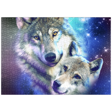 Darstellung des Puzzle Motivs puzzleplate Cosmic Wolf Family Under the Galactic Moon - Random Galaxy 1000 Puzzle