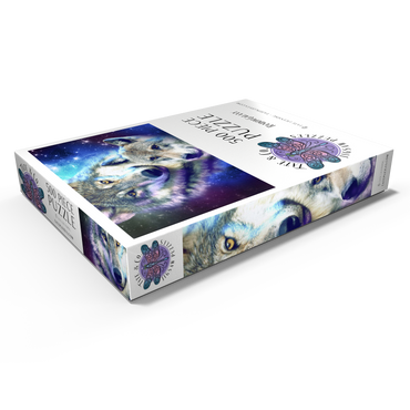 Darstellung des Puzzle Motivs Cosmic Wolf Family Under the Galactic Moon - Random Galaxy 500 Puzzle Schachtel Ansicht1