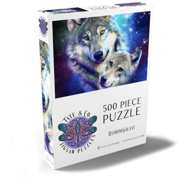 Darstellung des Puzzle Motivs Cosmic Wolf Family Under the Galactic Moon - Random Galaxy 500 Puzzle Schachtel Ansicht2