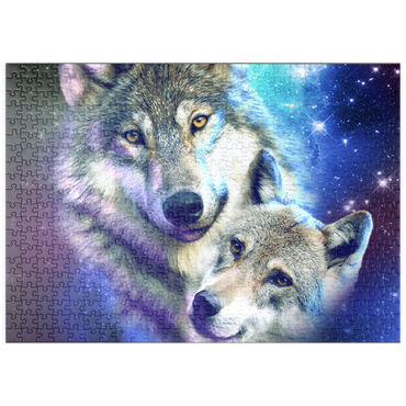 Darstellung des Puzzle Motivs puzzleplate Cosmic Wolf Family Under the Galactic Moon - Random Galaxy 500 Puzzle
