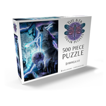 Darstellung des Puzzle Motivs Lightning Wolf Howling Beneath the Moon - Random Galaxy 500 Puzzle Schachtel Ansicht2