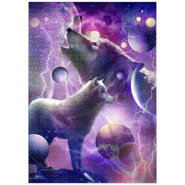 Darstellung des Puzzle Motivs puzzleplate Celestial Wolf Howling Under a Stormy Moon - Random Galaxy 1000 Puzzle