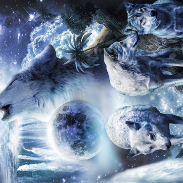 Darstellung des Puzzle Motivs Waterfall Wolf Howling Beside the Moonlight Falls - Random Galaxy 1000 Puzzle 3D Modell