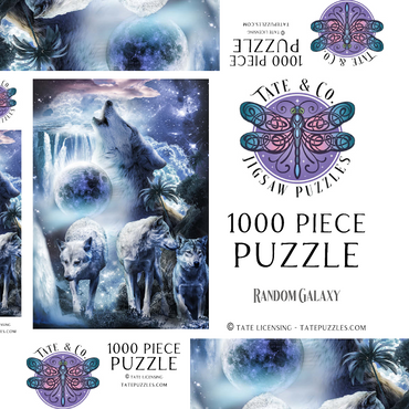 Darstellung des Puzzle Motivs Waterfall Wolf Howling Beside the Moonlight Falls - Random Galaxy 1000 Puzzle Schachtel 3D Modell
