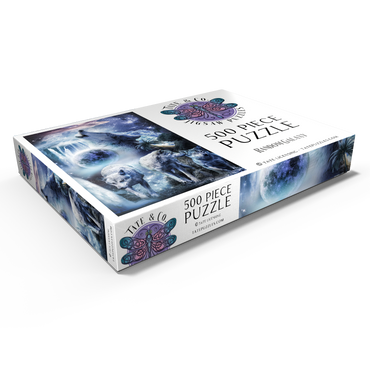 Darstellung des Puzzle Motivs Waterfall Wolf Howling Beside the Moonlight Falls - Random Galaxy 500 Puzzle Schachtel Ansicht1