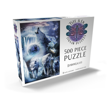 Darstellung des Puzzle Motivs Waterfall Wolf Howling Beside the Moonlight Falls - Random Galaxy 500 Puzzle Schachtel Ansicht2