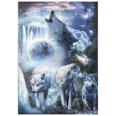 Darstellung des Puzzle Motivs puzzleplate Waterfall Wolf Howling Beside the Moonlight Falls - Random Galaxy 500 Puzzle