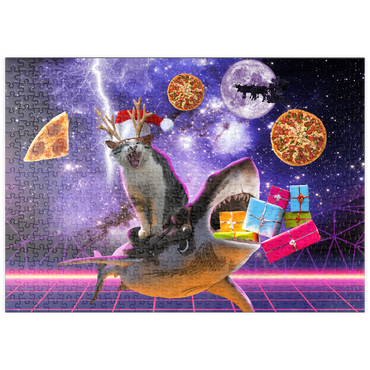 Darstellung des Puzzle Motivs puzzleplate Christmas Cat Riding Shark in Space - Random Galaxy 500 Puzzle