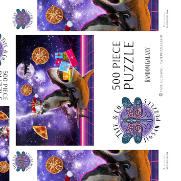 Darstellung des Puzzle Motivs Christmas Cat Riding Shark in Space - Random Galaxy 500 Puzzle Schachtel 3D Modell