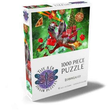 Darstellung des Puzzle Motivs Christmas Present Cat Riding Dinosaur - Random Galaxy 1000 Puzzle Schachtel Ansicht2