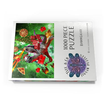 Darstellung des Puzzle Motivs Christmas Present Cat Riding Dinosaur - Random Galaxy 1000 Puzzle Schachtel Ansicht3