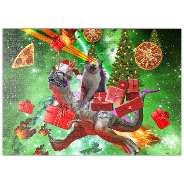 Darstellung des Puzzle Motivs puzzleplate Christmas Present Cat Riding Dinosaur - Random Galaxy 500 Puzzle