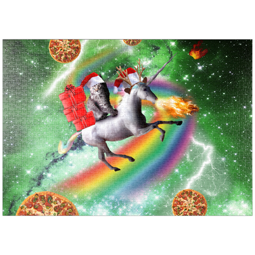Darstellung des Puzzle Motivs puzzleplate Christmas Unicorn Cat Adventuring in Space - Random Galaxy 1000 Puzzle