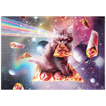 Darstellung des Puzzle Motivs puzzleplate Rainbow Space Cat Firing Pizza Lasers - Random Galaxy 1000 Puzzle