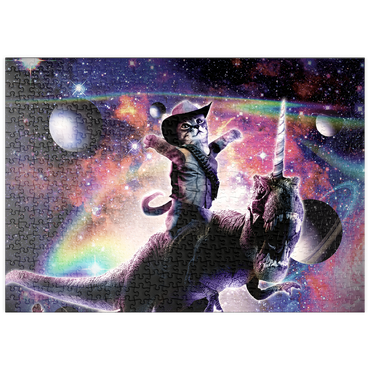 Darstellung des Puzzle Motivs puzzleplate Cowboy Cat with Dinosaur in Galaxy - Random Galaxy 500 Puzzle